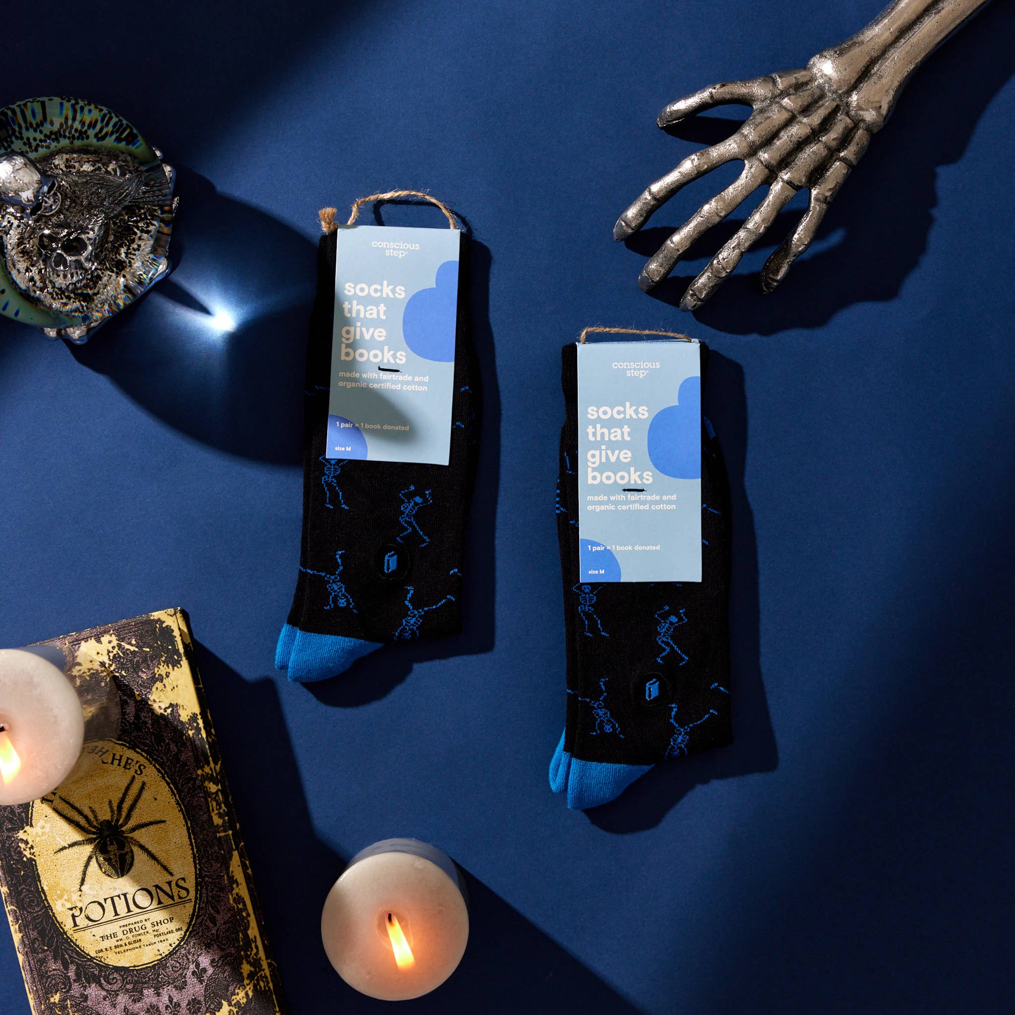 Black Skeleton Socks That Donate Books - Fun & Comfortable Novelty Socks for Reading Lovers, Bookworms & Library Enthusiasts - Perfect Gift for Book Club Members & Literary Events