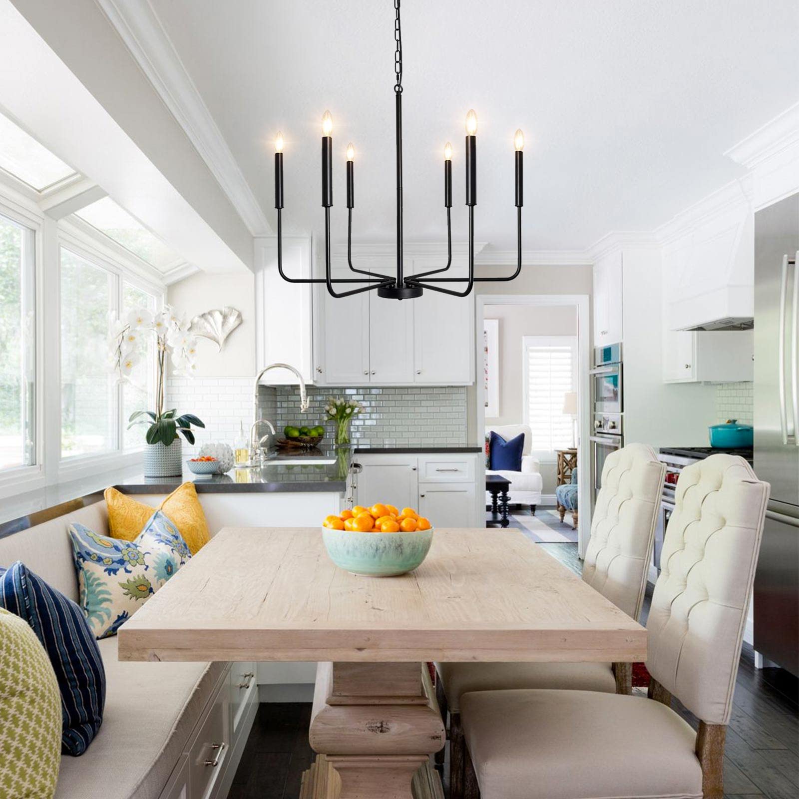 ETONIMERR 6-Light Matte Black Chandelier - 26 Inch Farmhouse Pendant Light Fixture with Industrial Rustic Design for Dining Room, Kitchen Island, Living Room & Foyer | Perfect for Home Decor, Wedding Venues and Restaurant Lighting