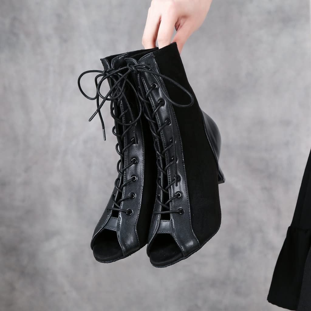 Women's Suede Latin Dance Boots - Ballroom Salsa Tango Practice Shoes with 2.5