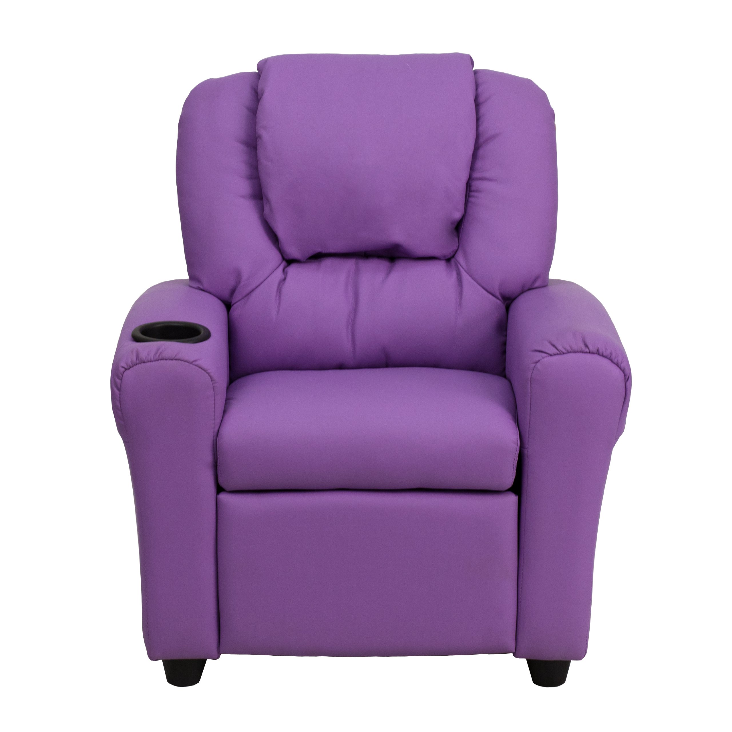 Emma & Oliver Lavender Vinyl Kids Recliner Chair with Cup Holder & Headrest - Comfortable Toddler Armchair for Reading, TV Watching & Relaxing in Bedroom or Playroom