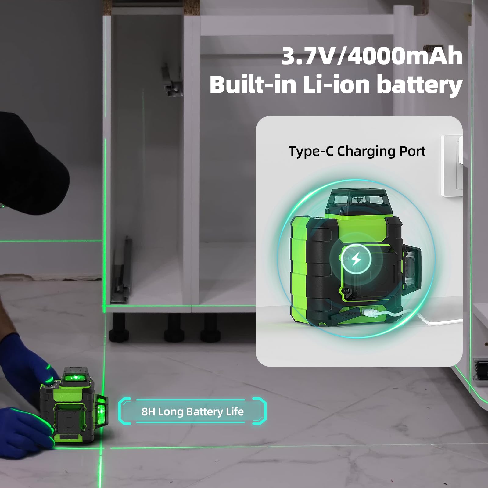 Huepar 360° Self-Leveling Laser Level with Rechargeable Battery & 50