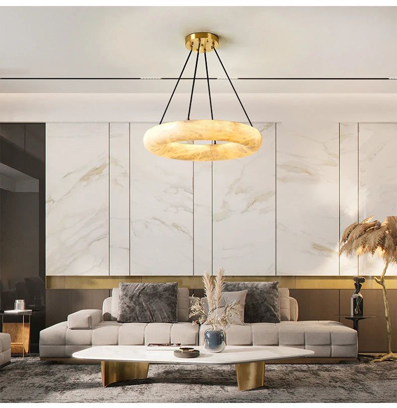 Spanish Natural Marble Chandelier - Elegant Ceiling Light Fixture for Dining Room, Living Room & Bedroom | Modern Luxury Home Decor Lighting