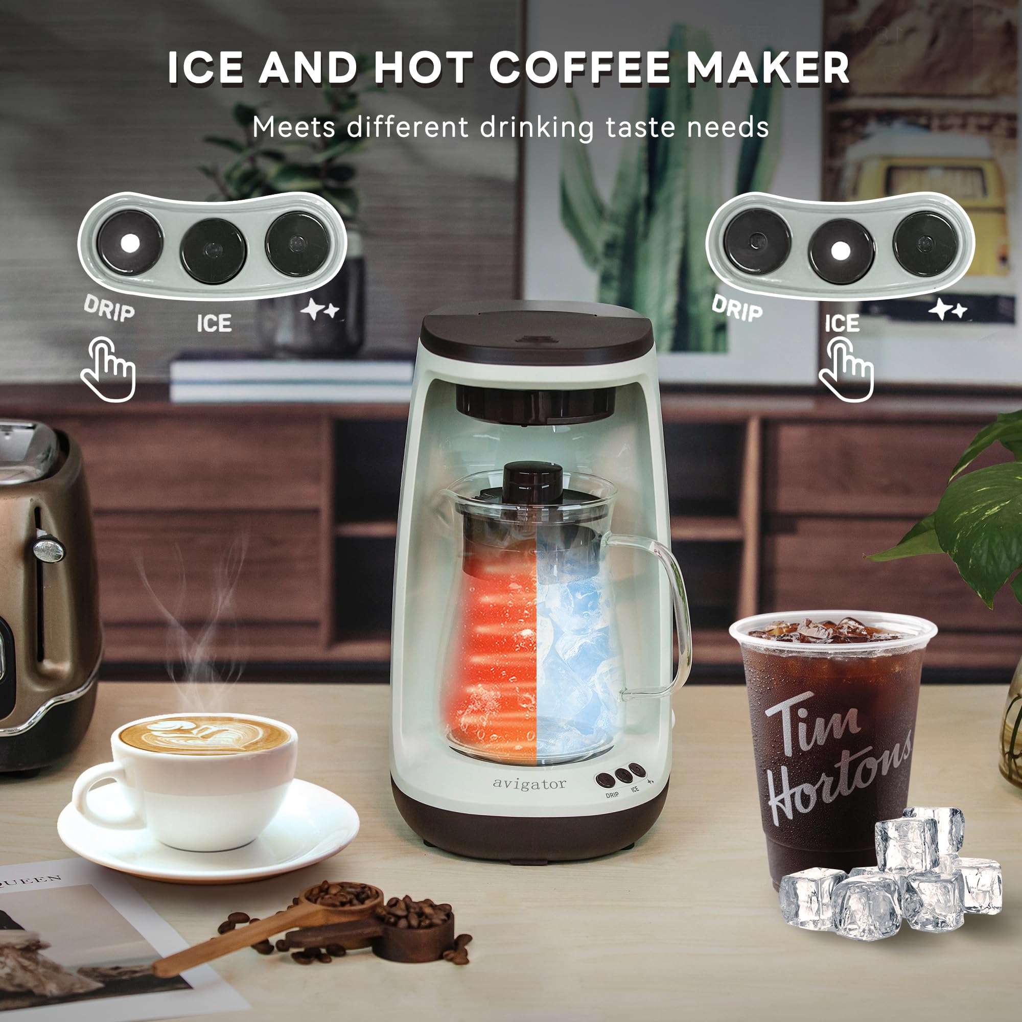 Best Iced Coffee Maker - Hot & Cold Brew Coffee Machine with Self-Cleaning, Single Serve Coffee Maker for Ground Coffee, 4-5 Cups Capacity - Perfect for Home, Office, RV & Camping - Enjoy Refreshing Iced Coffee or Hot Brew Anytime (Green)