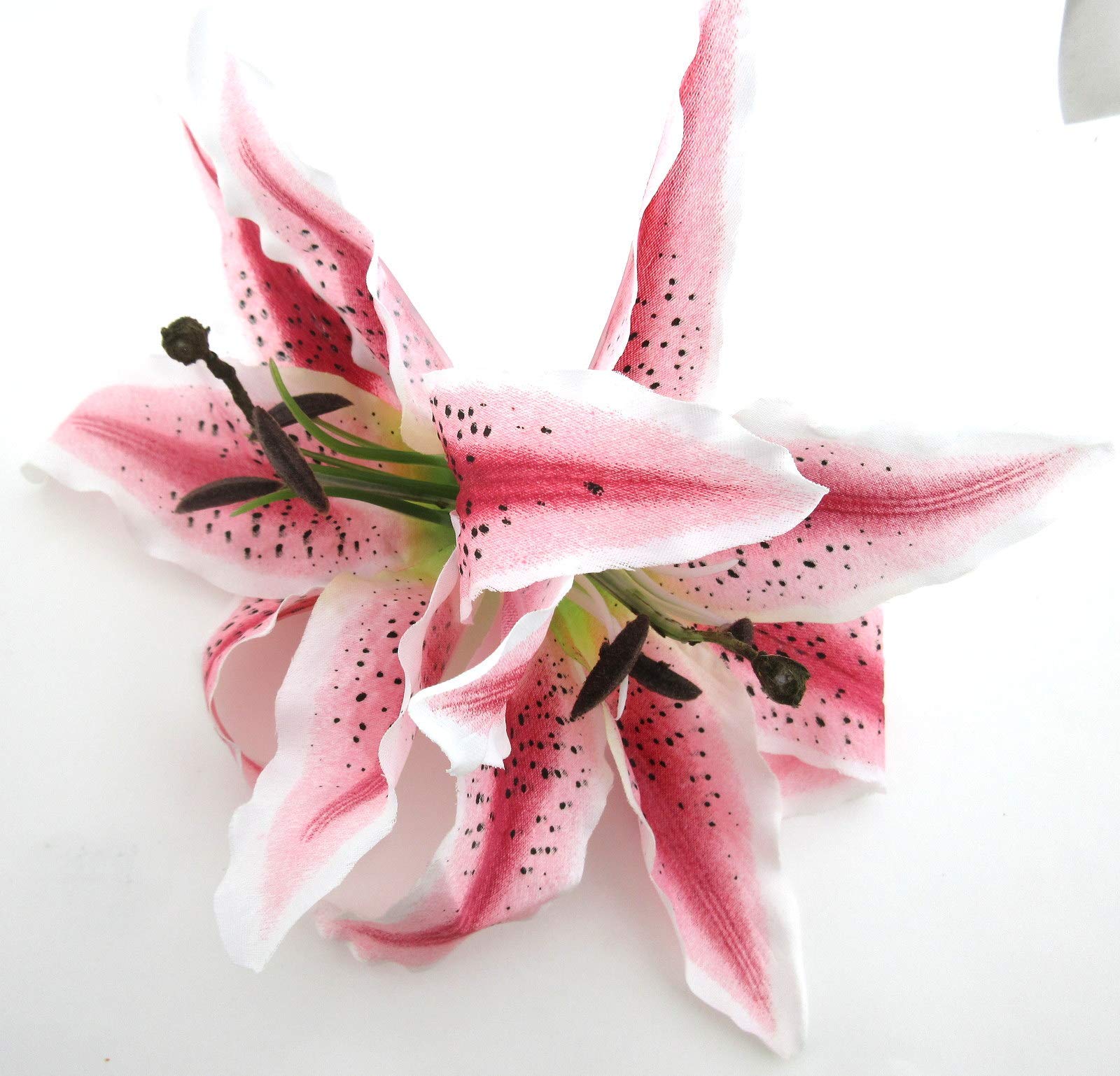 XL Double 8 Inch Pink Cream Tiger Lily Silk Flower Hair Clip with Teeth - Perfect for Weddings, Prom, Bridal Accessories & Everyday Hair Styling