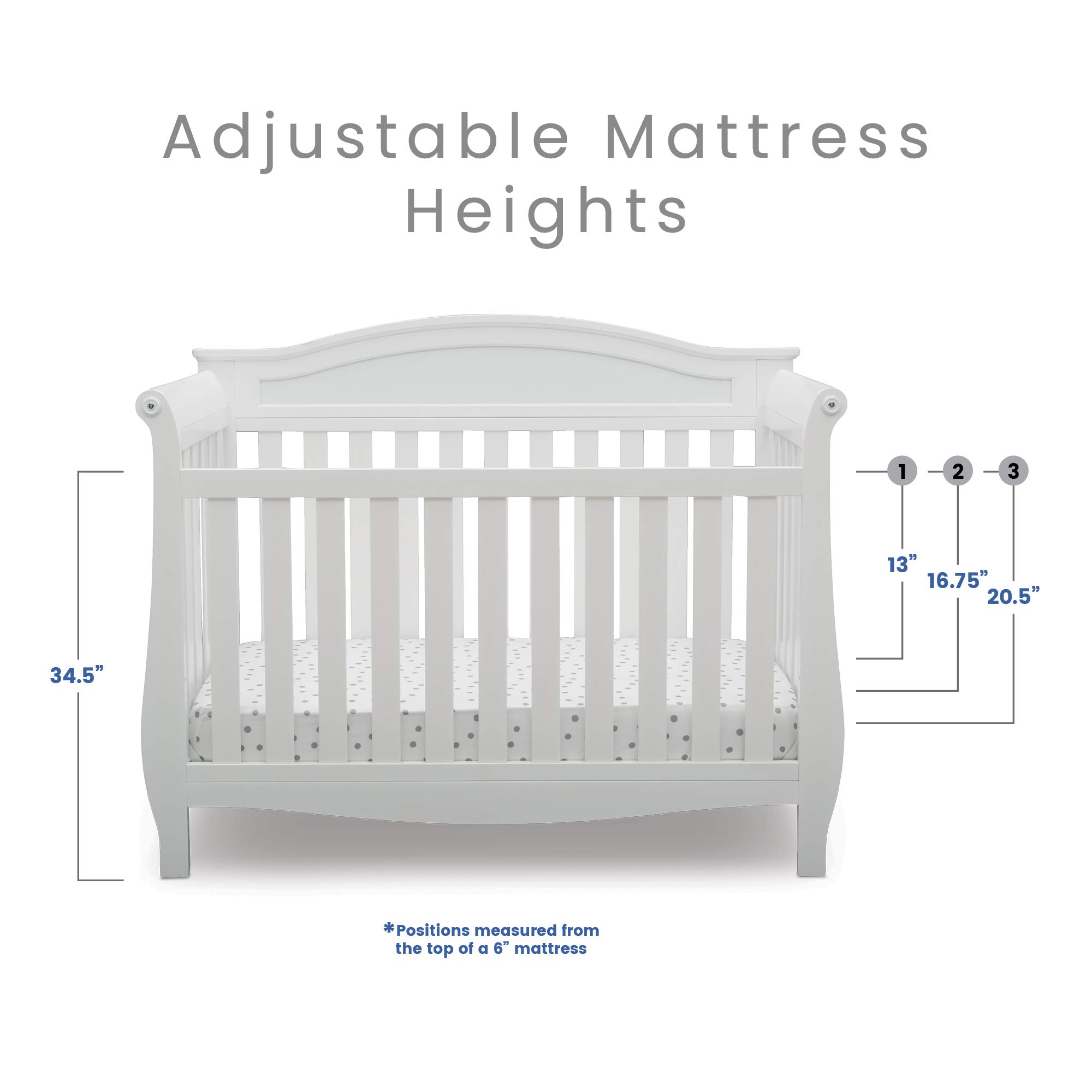 Delta Children Lancaster 4-in-1 Convertible Baby Crib in Bianca White with Serta Perfect Slumber Dual-Sided Crib Mattress - Nursery Furniture Set for Newborns to Toddlers | Safe Sleep Solution for Baby's Bedroom & Daycare Use