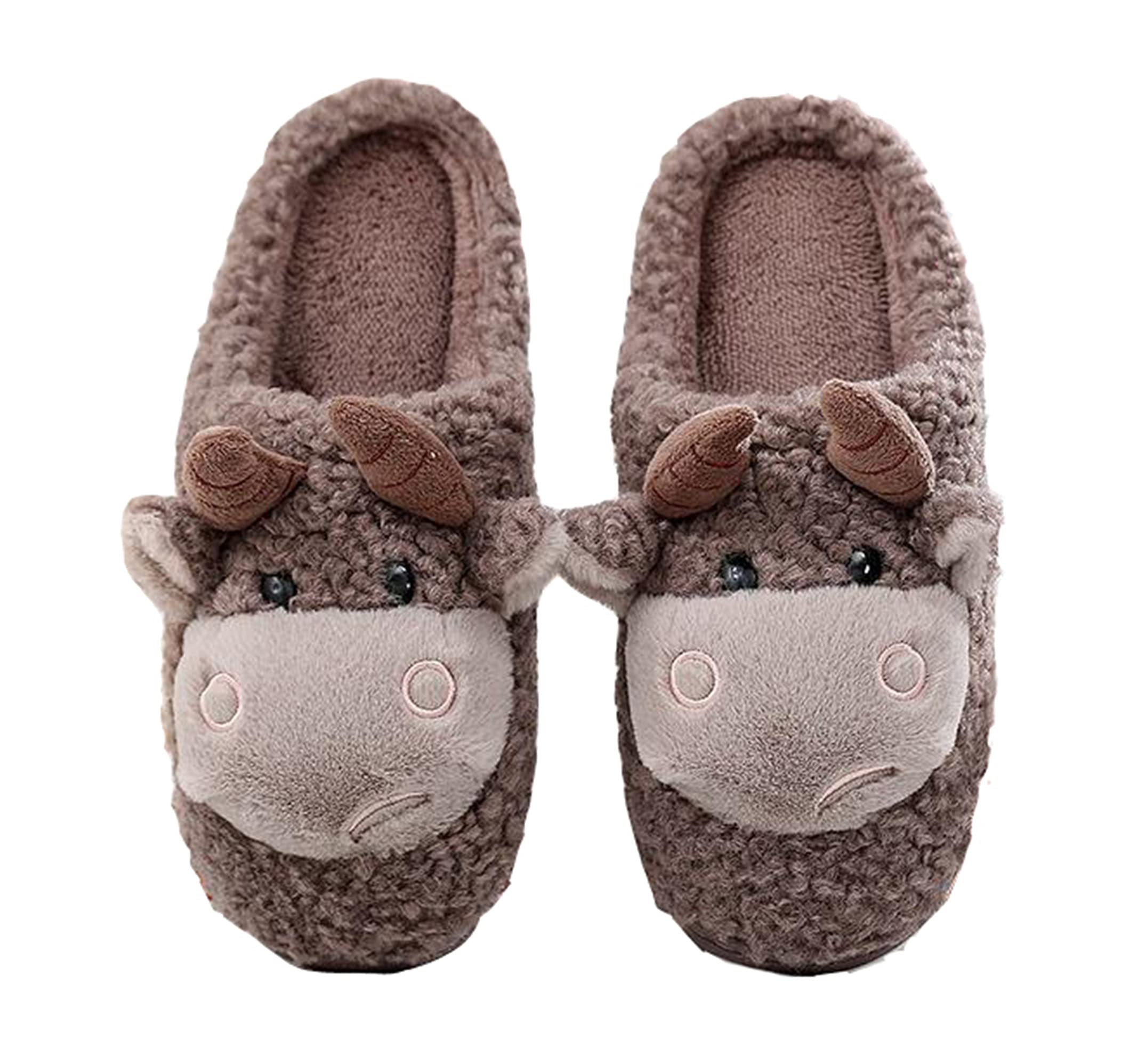 YILANLAN Women's Cozy Animal Slippers - Cute Cow Print Winter House Shoes for Women & Men, Warm Fuzzy Indoor Slippers for Home, Lounge & Gift Giving