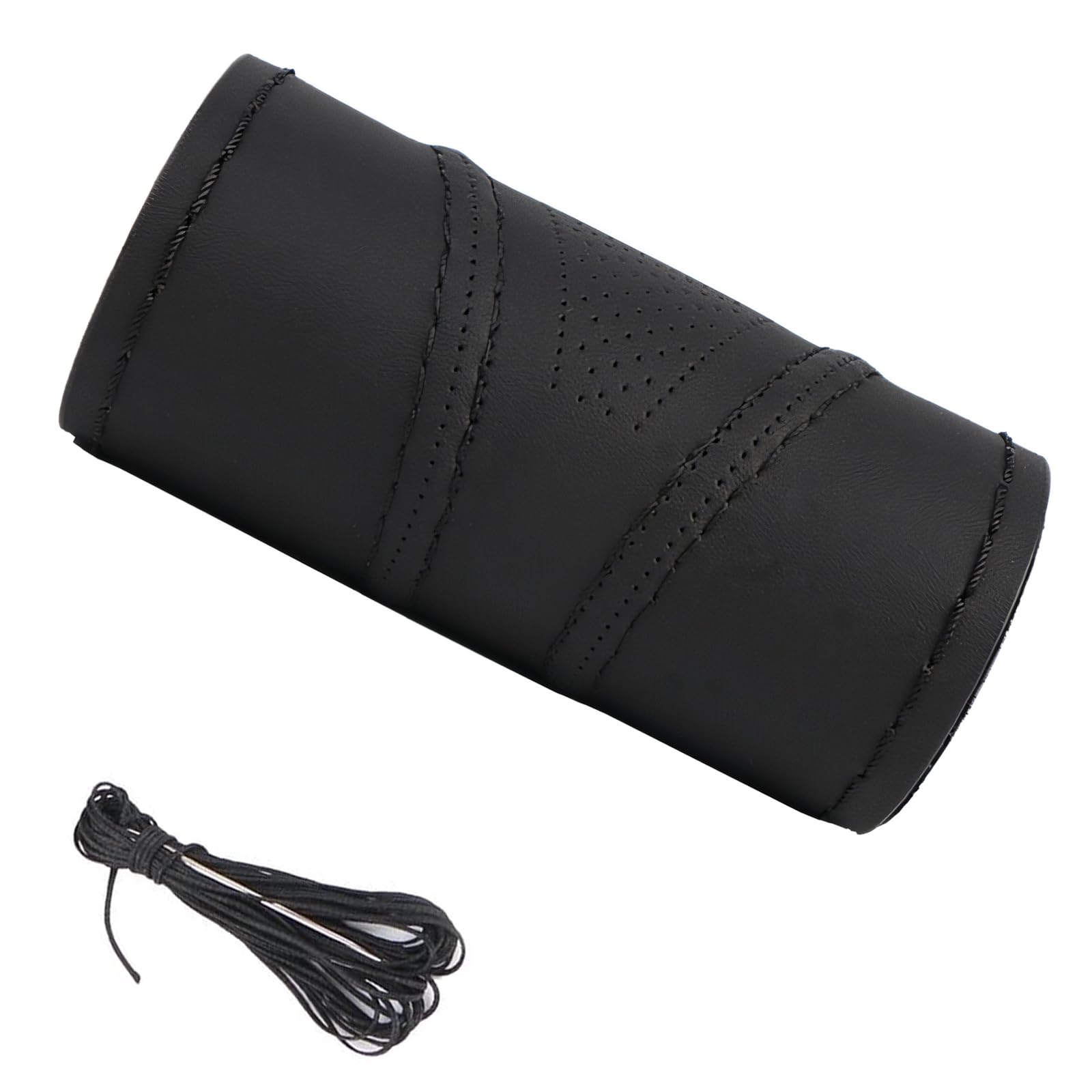 Premium Microfiber Leather Car Steering Wheel Cover - Anti-Slip Stitch-On Wrap with Needle & Thread (14 Inch, Black) - Perfect for Honda Civic & DIY Auto Interior Upgrade - Great for Daily Commutes & Long Road Trips