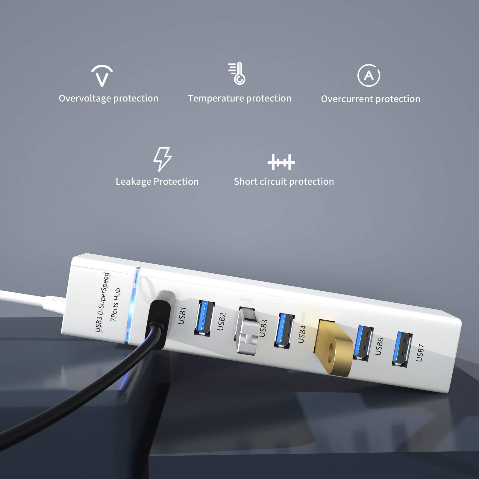 7-Port USB 3.0 Hub - 5Gbps High-Speed Splitter for MacBook, PC & Laptops - Workspace Organizer