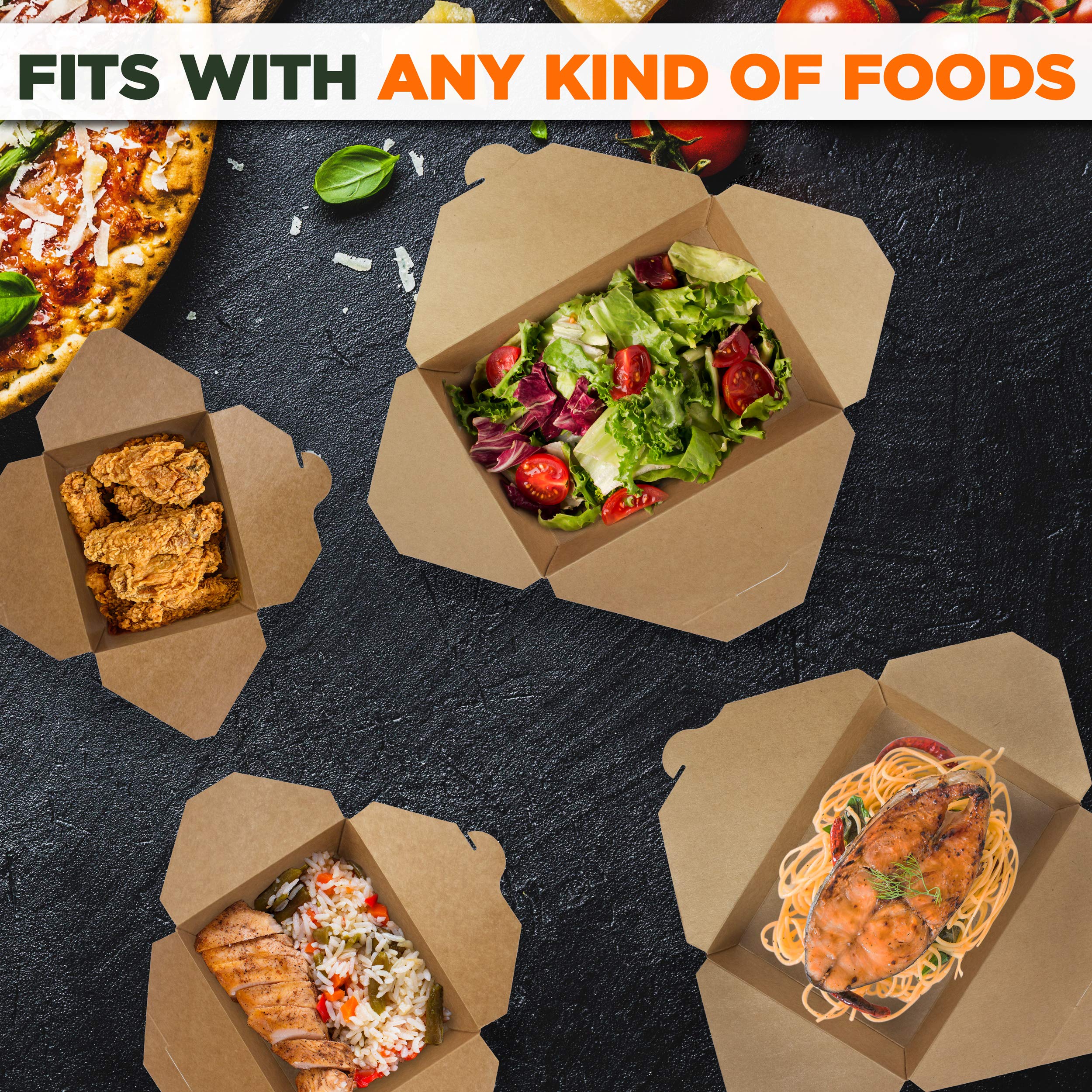 200 Pack 76 oz Disposable Kraft Paper Takeout Containers - Microwave Safe, Leakproof & Greaseproof Food Storage Boxes for Restaurants, Catering & Meal Prep | Perfect for Takeout, Leftovers & Food Delivery Services