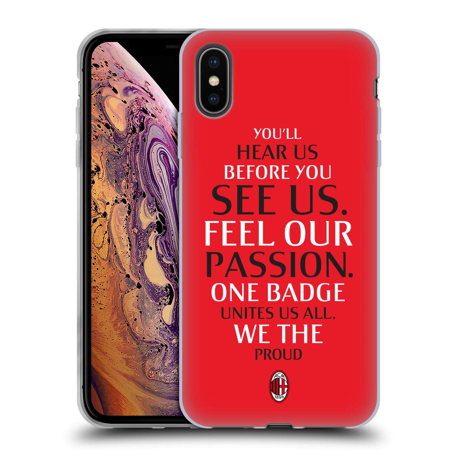 Official AC Milan Typography Art Soft Gel Case for Apple iPhone Xs Max - Durable Protective Phone Cover for Soccer Fans & Sports Enthusiasts - Perfect for Match Days, Gifts, and Everyday Use