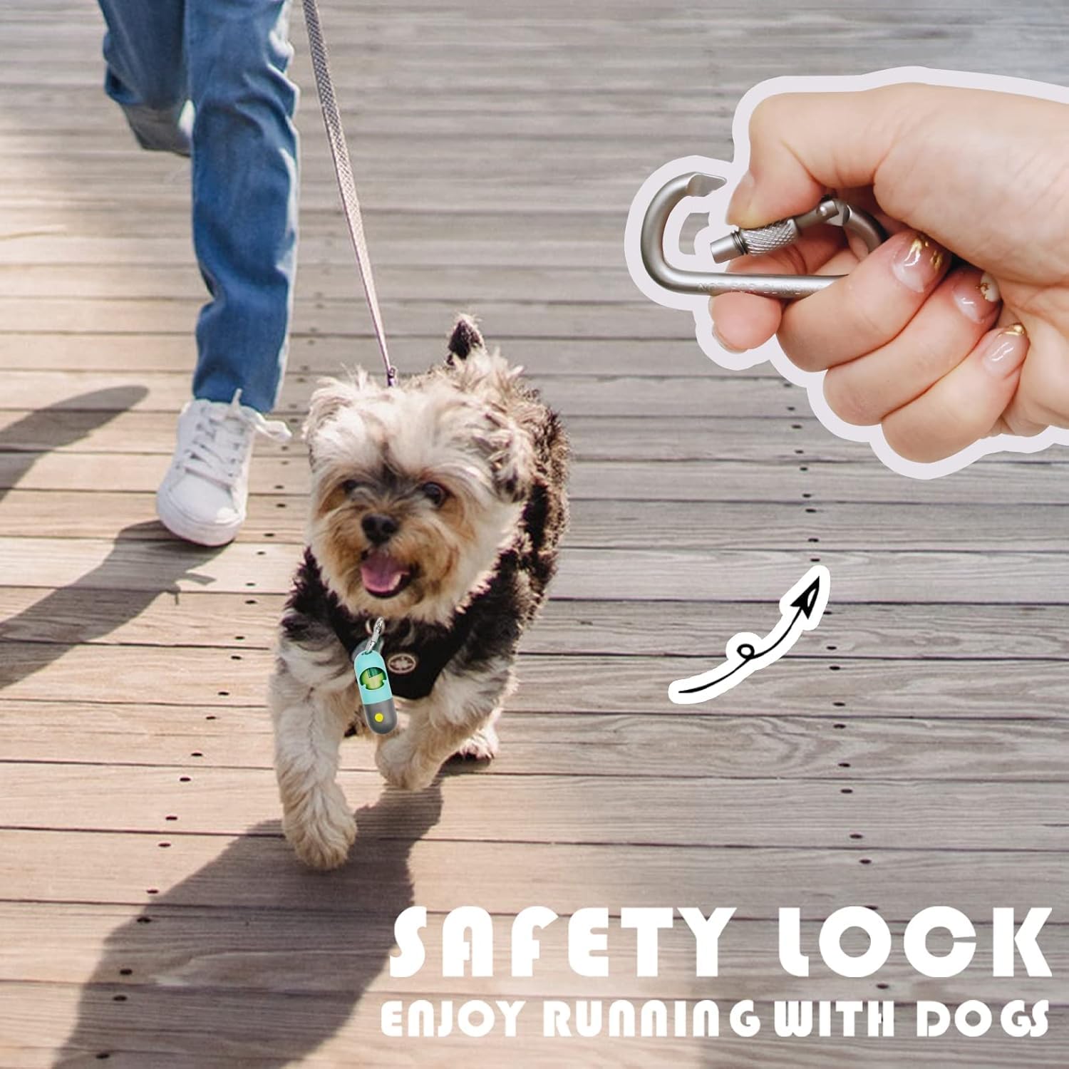 LED Flashlight Dog Poop Bag Holder Dispenser - Leash Attachment for Nighttime Dog Walking (Includes 15 Waste Bags, Green) - Perfect for Evening Walks, Park Visits & Outdoor Adventures