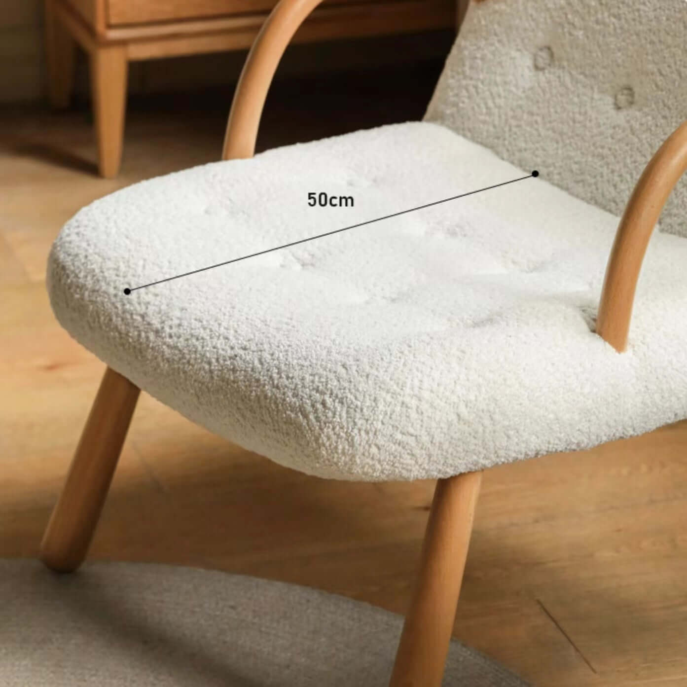 White & Green Boucle Sherpa Lounge Chair with Solid Wood Frame - Cozy Armchair for Living Room, Bedroom, or Office Reading Nook