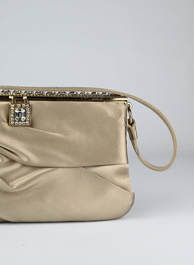 Valentino Satin Handbag in Champagne Color - Elegant Evening Bag for Parties, Weddings & Special Occasions