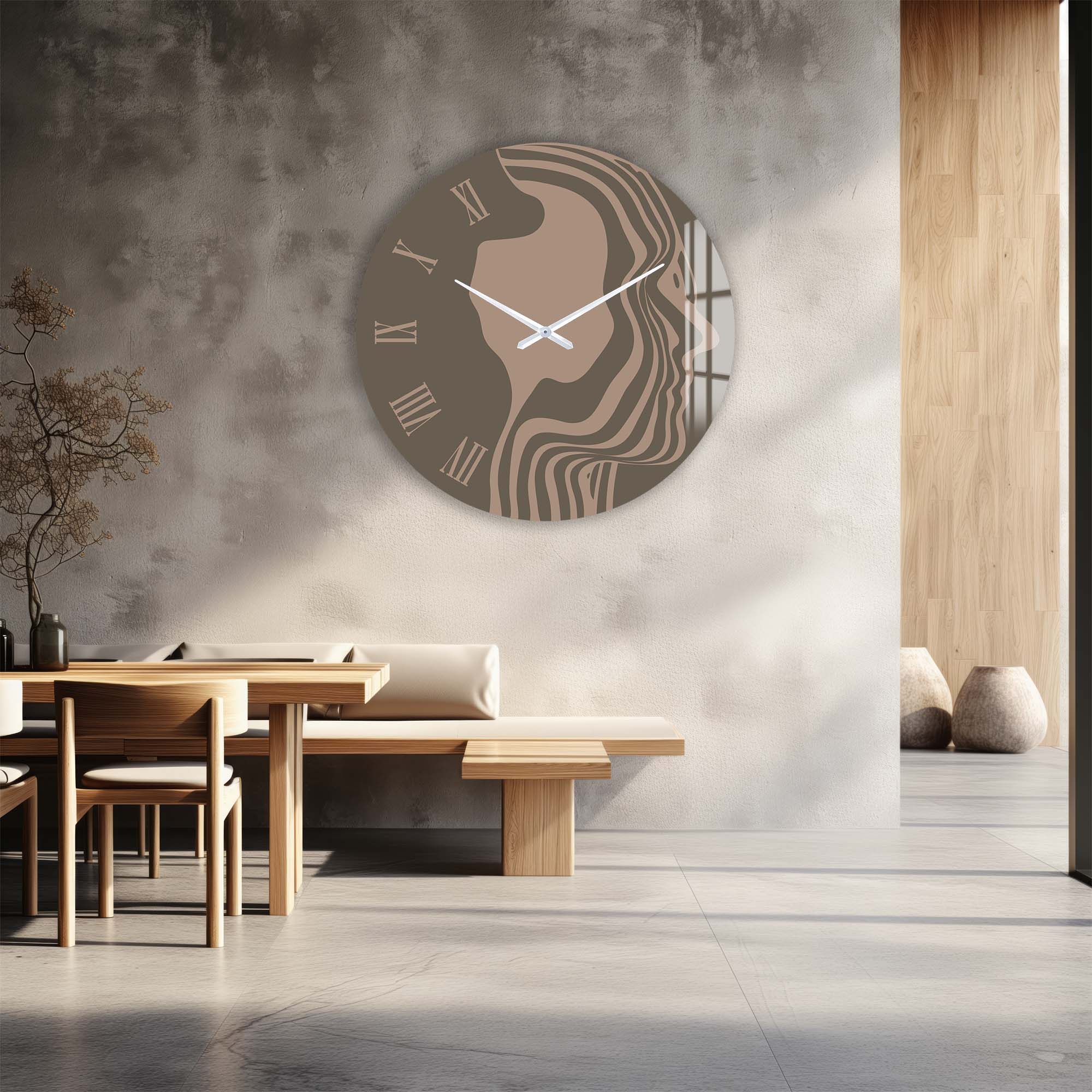 Elegant Brown Silhouette Glass Wall Clock - Modern Home & Office Decor - Perfect for Living Room, Bedroom, or Kitchen