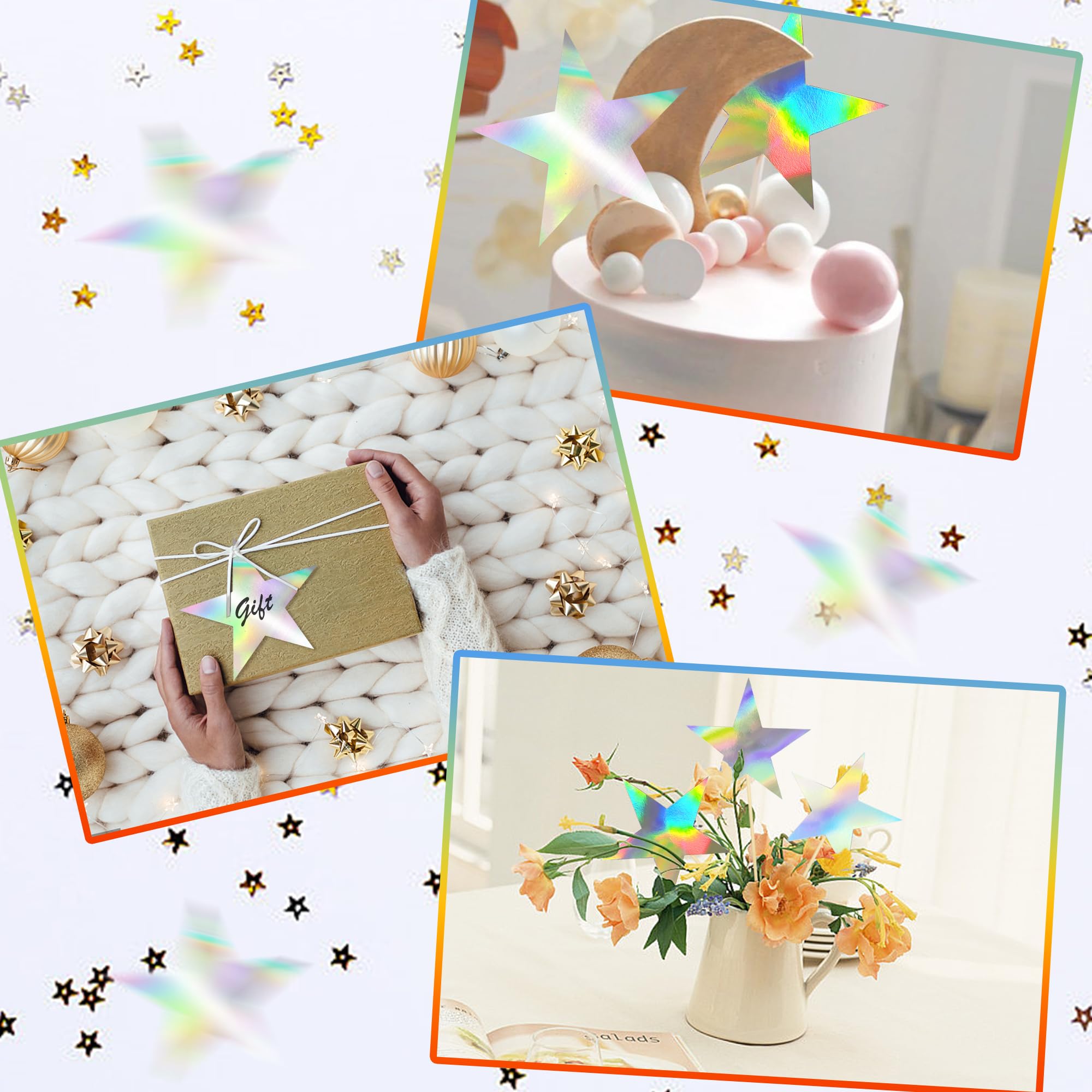 120 PCS Iridescent Five Star Cutouts - Double Sided Printed Cardboard Stars for Bulletin Board, Classroom Wall, Party Decorations | Perfect for DIY Crafts, School Projects, Birthday Parties & Holiday Celebrations