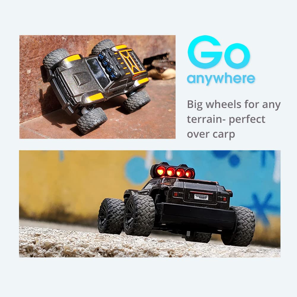 1:76 Turbo Racing Scale RC Sport Car - Remote Control Mini Model Car with Full Proportional RTR Kit - Monster Truck Yellow - Perfect for Indoor Racing, Tabletop Play & Collectors