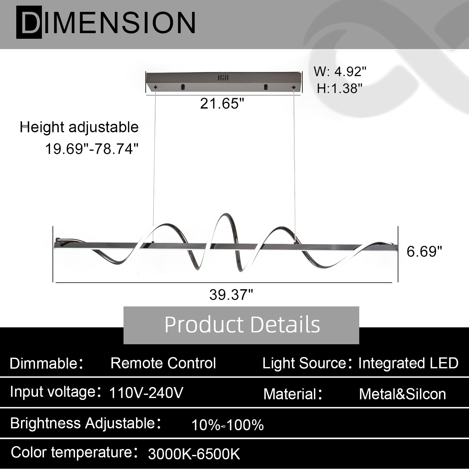 Black Modern LED Chandelier - 39.73