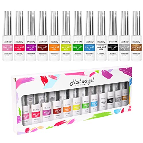 Professional Gel Liner Painting Nail Polish Set - Red, Yellow, Blue Primary Colors with Purple Glitter, Silver, Champagne & Gold | UV/LED Curing Required | Perfect for Press on Nails, DIY Manicures & Salon Use
