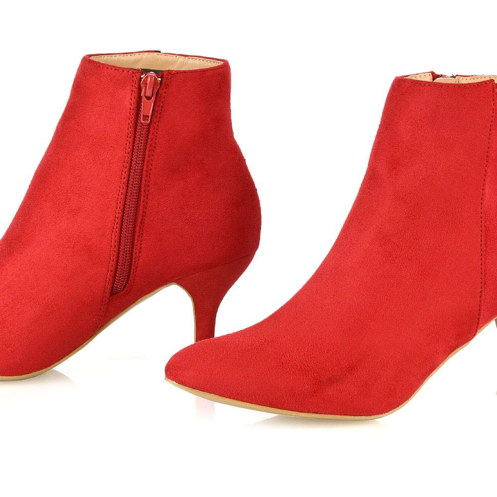 Women's Ankle Boots - Low Kitten Heel Pointy Toe Zip Booties for Ladies (Size 5-12) | Stylish & Comfortable for Work, Date Night & Fall Fashion