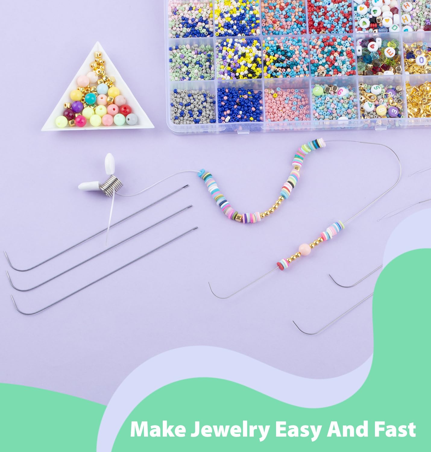 Clay Bead Spinner Needles - 6pcs Big Eye Bending Beaded Needles for Jewelry Making with Clay Beads & Seed Beads | Perfect for Bracelet, Necklace & DIY Craft Projects