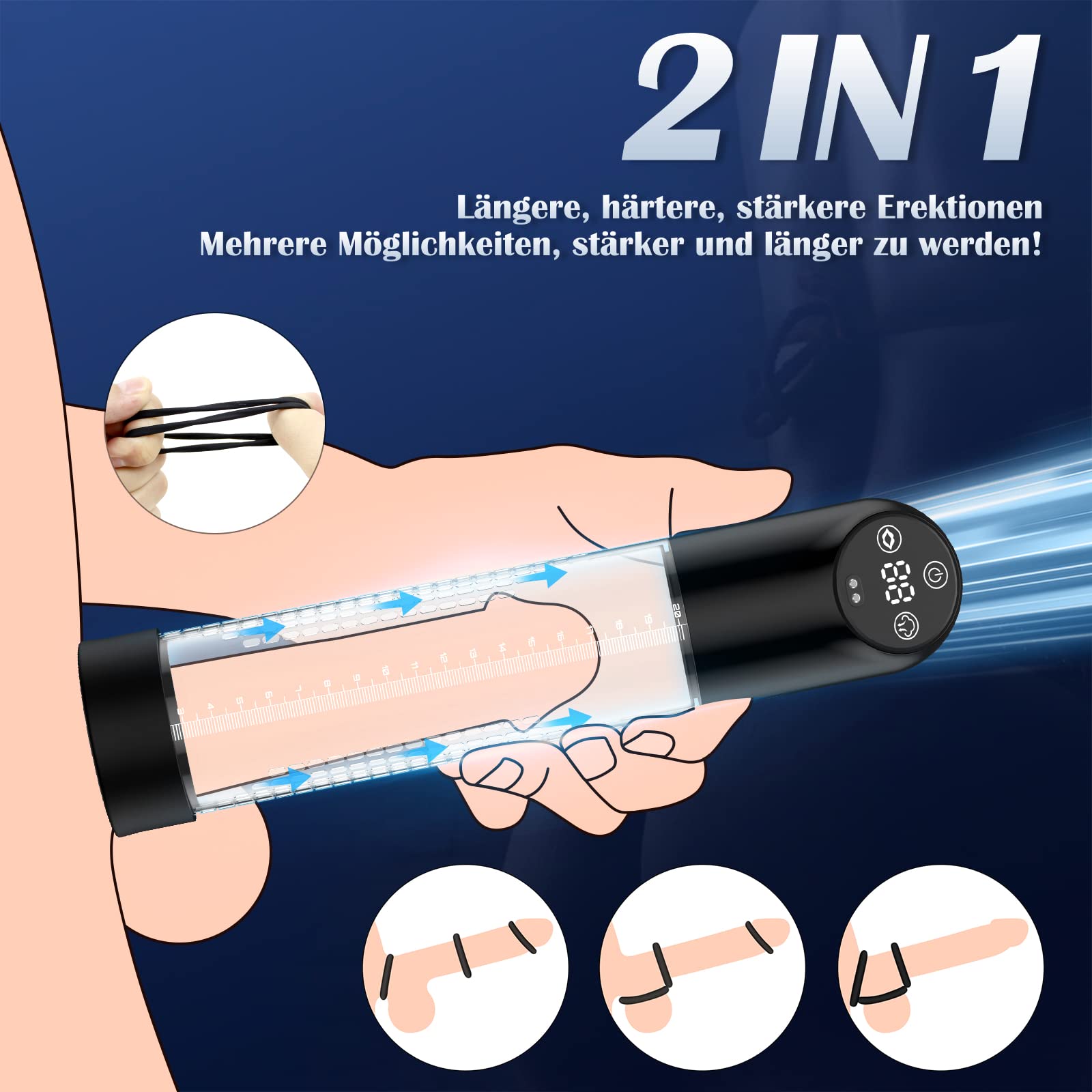 **IPX7 Waterproof Penis Pump for Men - 6 Suction Levels, Silicone Sleeves & Cock Rings - Enhances Size & Pleasure - Perfect for Solo Play & Couples Use**