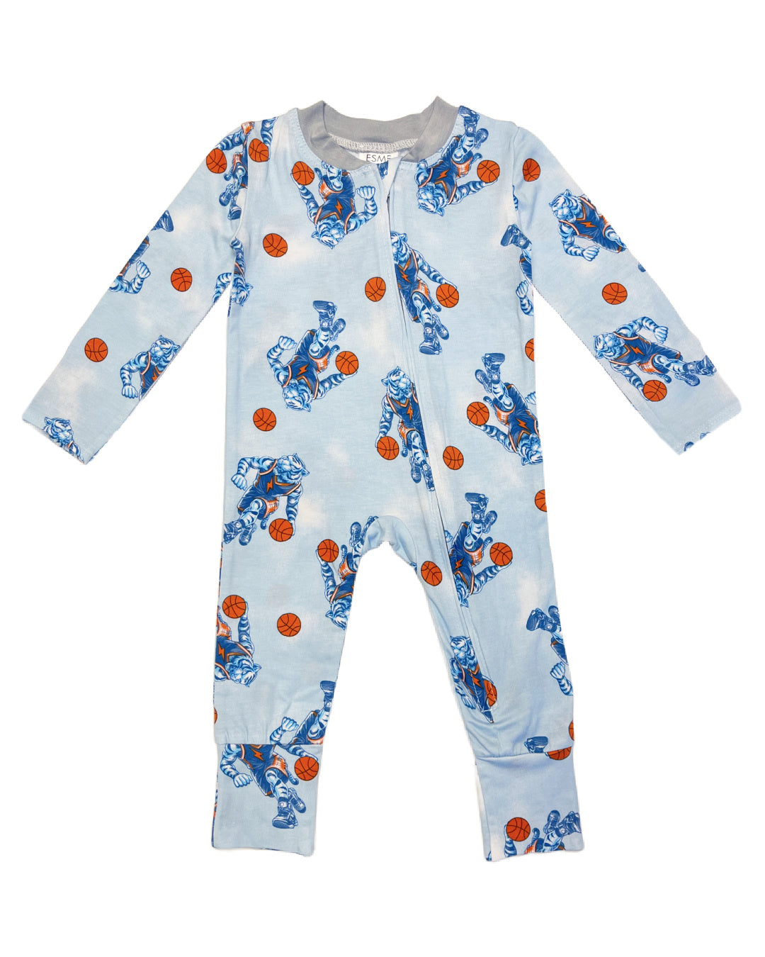 Esme Dribble Zip Footie Baby Romper - Soft Blue Cotton One-Piece Pajamas for Infants & Toddlers | Perfect for Nursery, Bedtime & Playtime