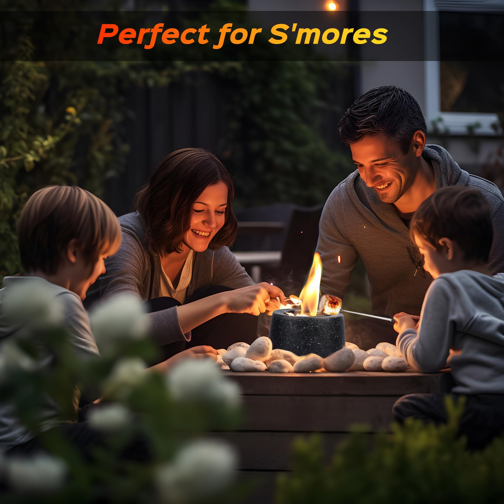 Round Concrete Smokeless Tabletop Fire Pit - Indoor & Outdoor Smores Maker Kit for Backyard, Patio, Camping - Perfect Gift for Women, Mom, Wedding, Housewarming, Christmas, Birthday, White Elephant