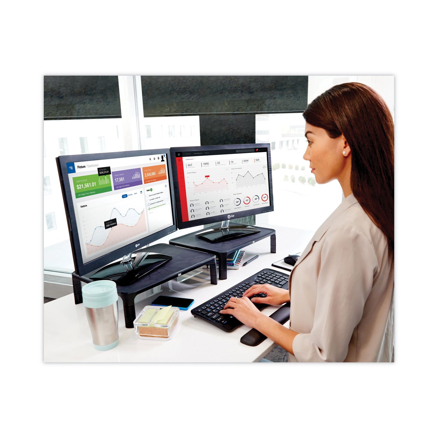 3M™ Adjustable Monitor Stand - Ergonomic Black Desk Riser (16