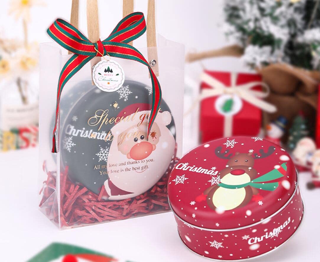 4 Pack Small Christmas Candy Jars with Lids - Round Empty Tin Containers for Holiday Treats, Biscuits, Chocolates & Party Favors | Perfect for Christmas Gifts, Cookie Exchanges & Festive Dessert Displays