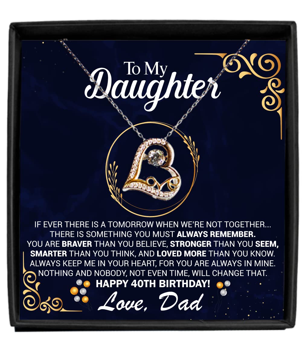 ZapBest 40th Birthday Necklace Gift for Daughter from Dad - Personalized 'To My Daughter' Message Card, Dancing Pendant Jewelry - Perfect for Milestone Celebrations & Special Occasions