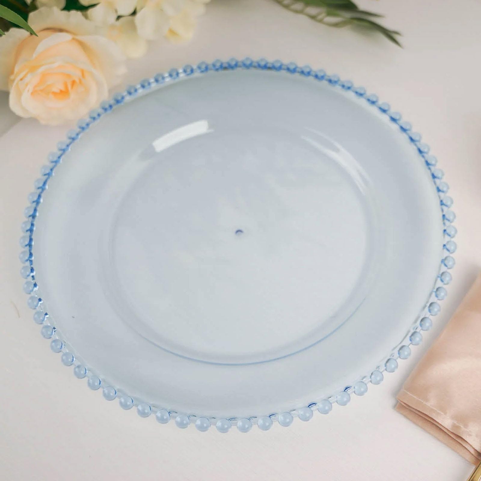 Efavormart 6 Pack 12 Inch Clear Blue Acrylic Round Charger Plates with Beaded Rim - Elegant Dinner Plates for Weddings, Parties & Formal Dining Decor