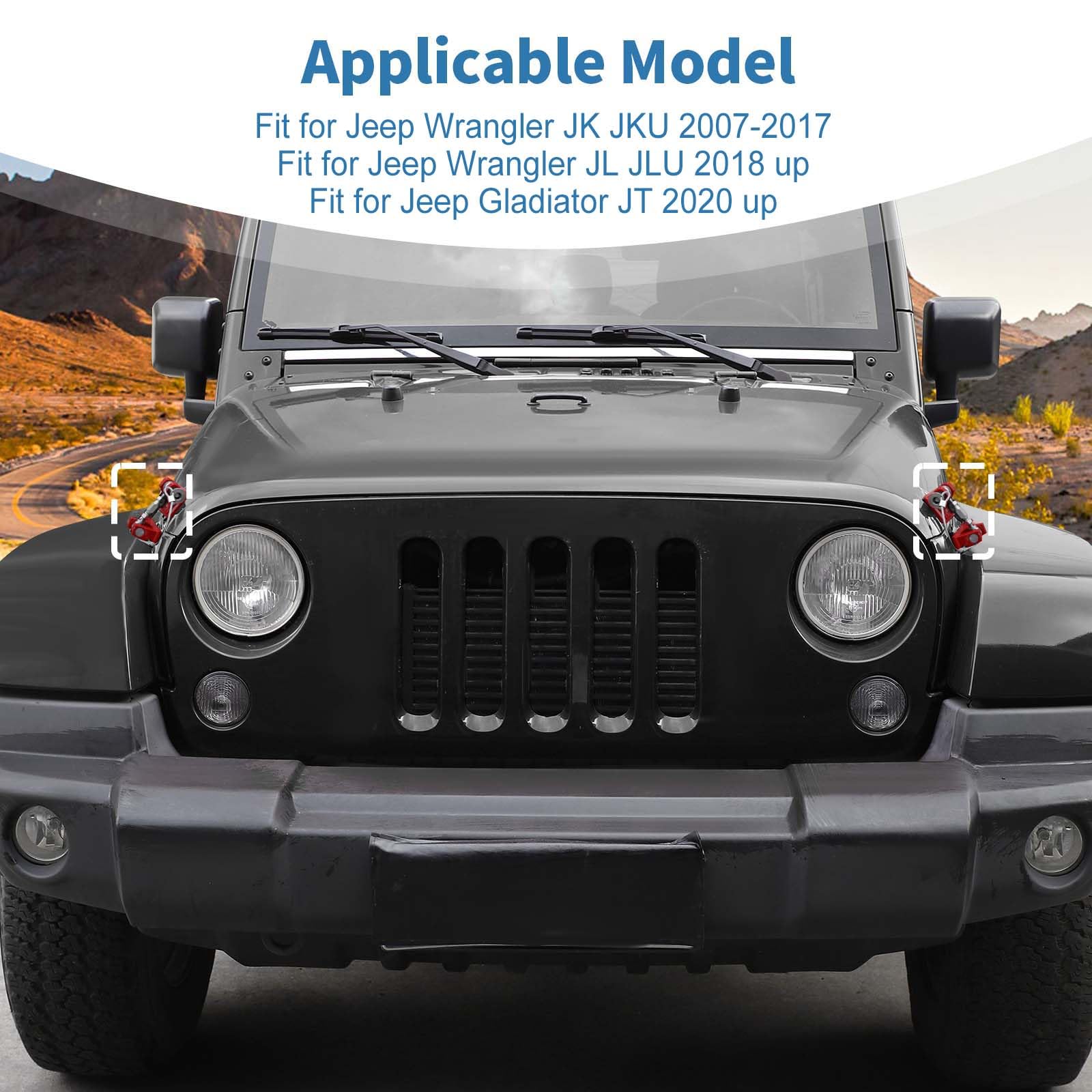 Aluminum Hood Latches for Jeep Wrangler JK JKU (2007-2017) & JL JLU (2018-2024) | Gladiator JT (2020-2024) | Red Heavy-Duty Hood Latch Lock Catch | 2-Piece Set | Off-Road & Daily Driving Accessories