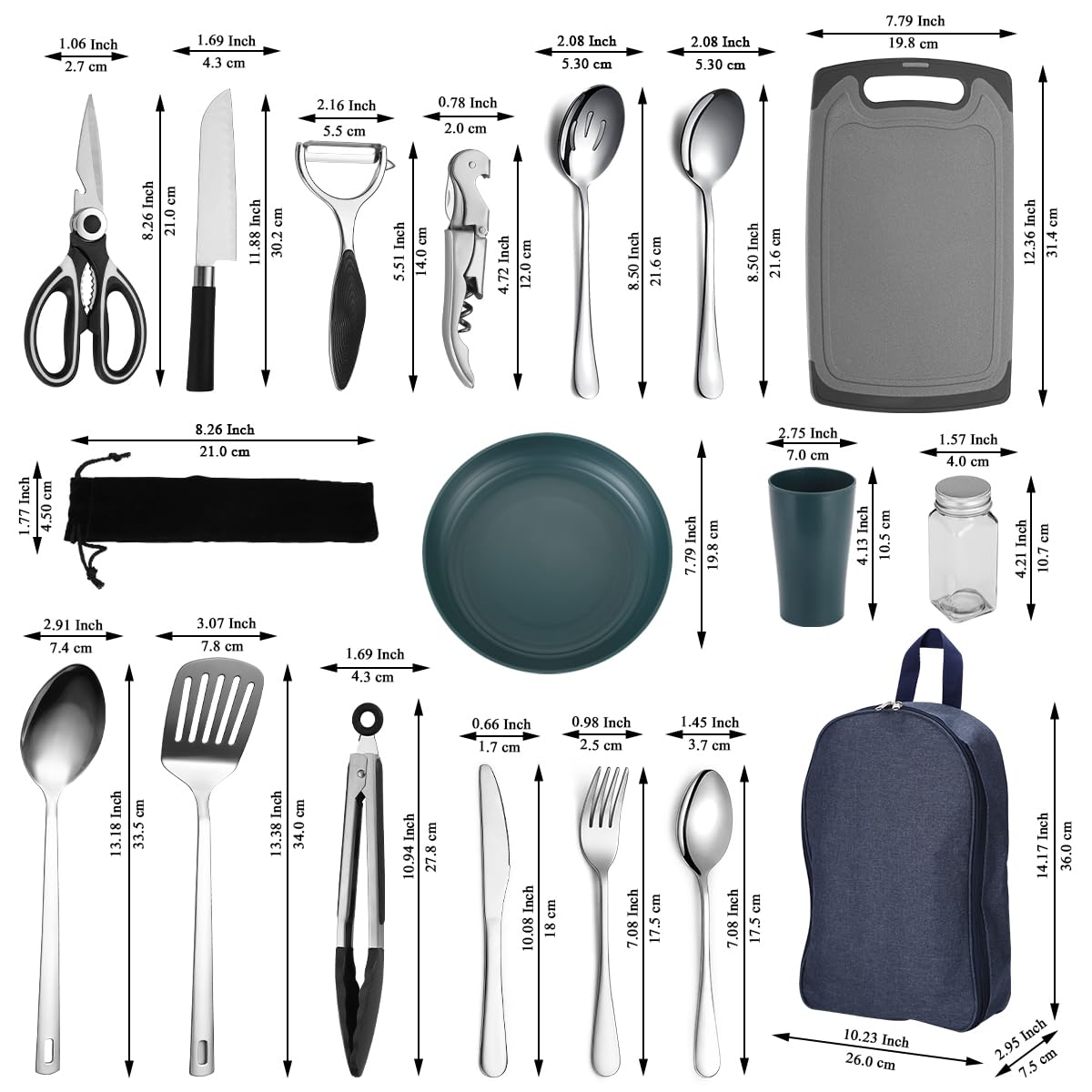 HOMQUEN Camping Essentials - 15-Piece Cooking Utensils Set for RV, Outdoor Hiking, Picnic & BBQ | Portable Camping Gear Must Haves | Perfect Camping Accessories & Gifts for Travel Enthusiasts