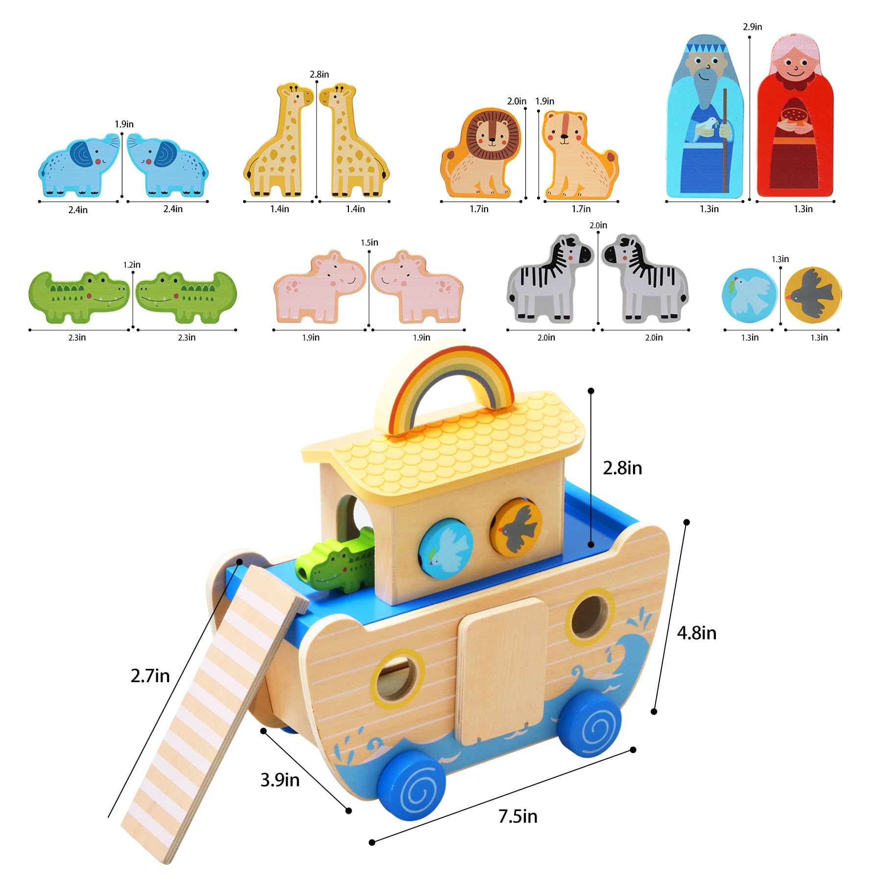 Noah's Ark Wooden Animal Shape Sorter Toy - Montessori Bible Learning Toys for Toddlers Ages 1-4 - Perfect Baptism Gift for Boys & Girls - Educational Christian Toys for Church, Sunday School & Home Playtime