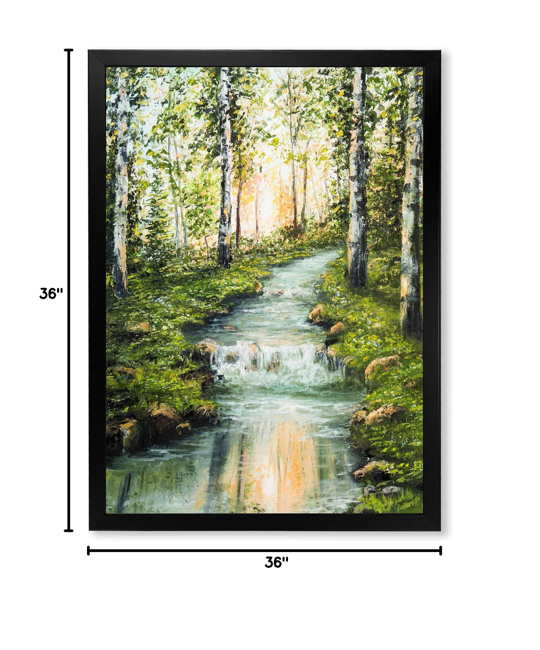 River Through Birch Forest Lake House Framed Wall Art - Nature Landscape Painting for Living Room, Bedroom & Office Decor