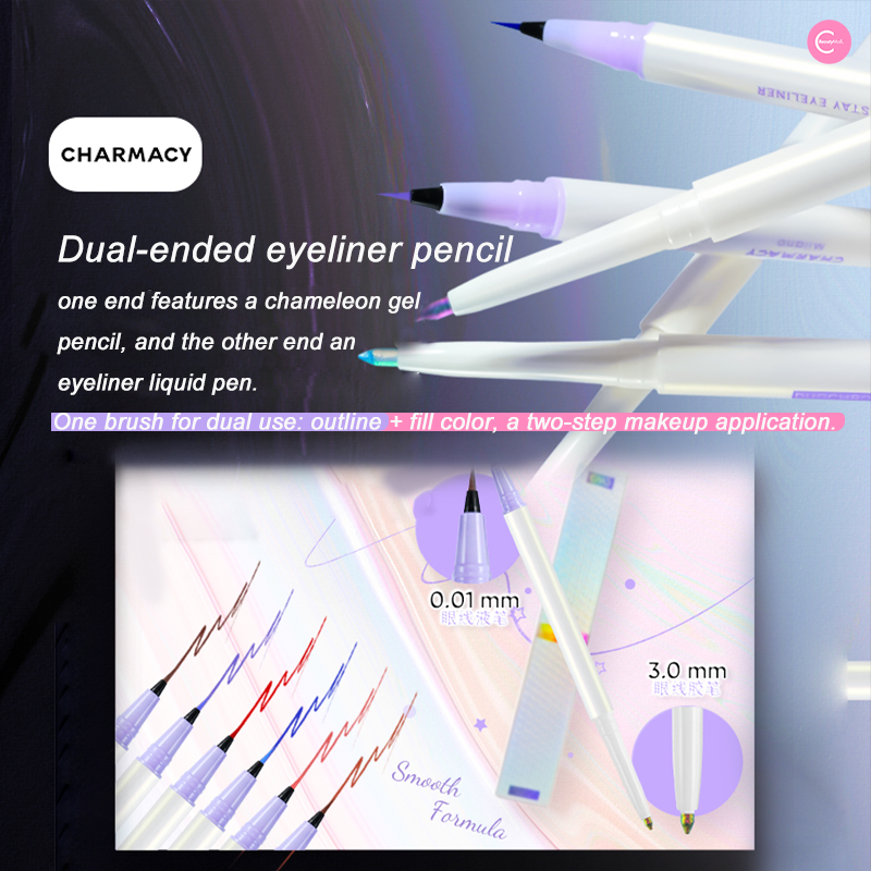 CHARMACY Dual Ended Chameleon Eyeliner Pen - Waterproof Liquid Eyeliner with 2 Colors - Perfect for Day to Night Makeup Looks, Parties and Special Occasions