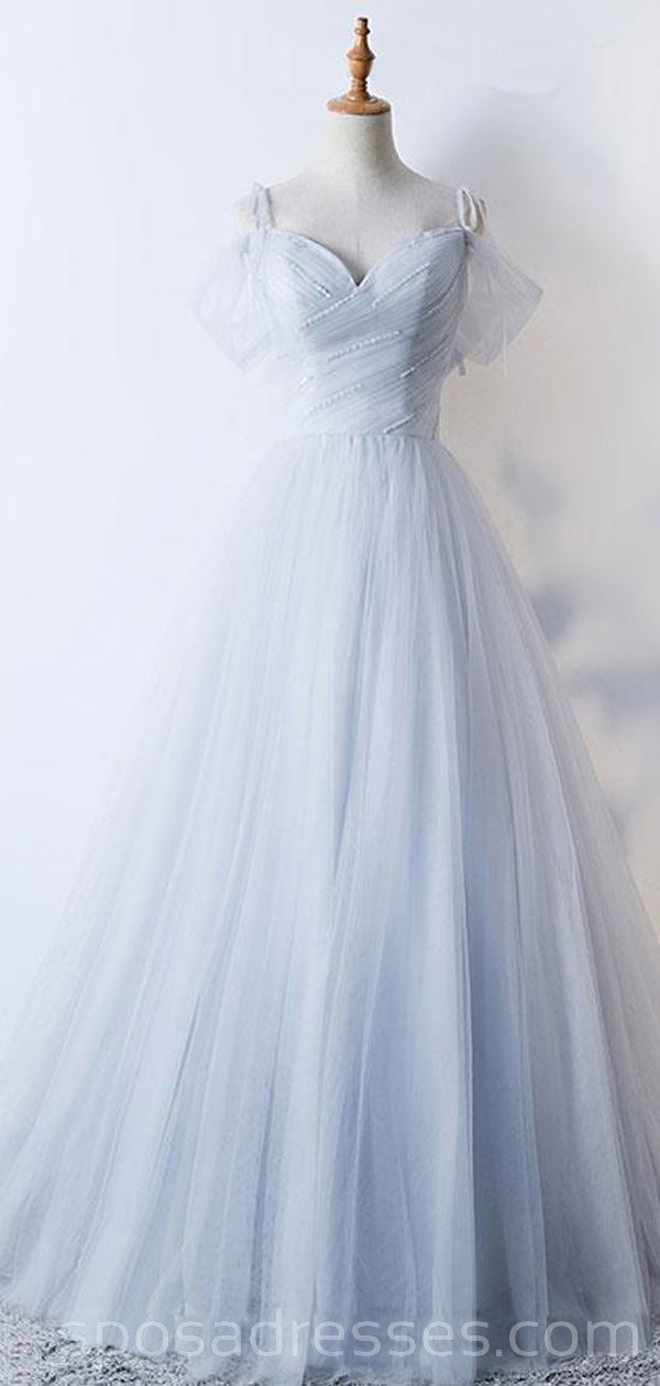 Elegant Off Shoulder Pale Blue Tulle A-Line Long Prom Dress for Evening Parties | Custom Made Formal Gown 18626 | Perfect for Prom Night, Homecoming, Weddings & Special Occasions