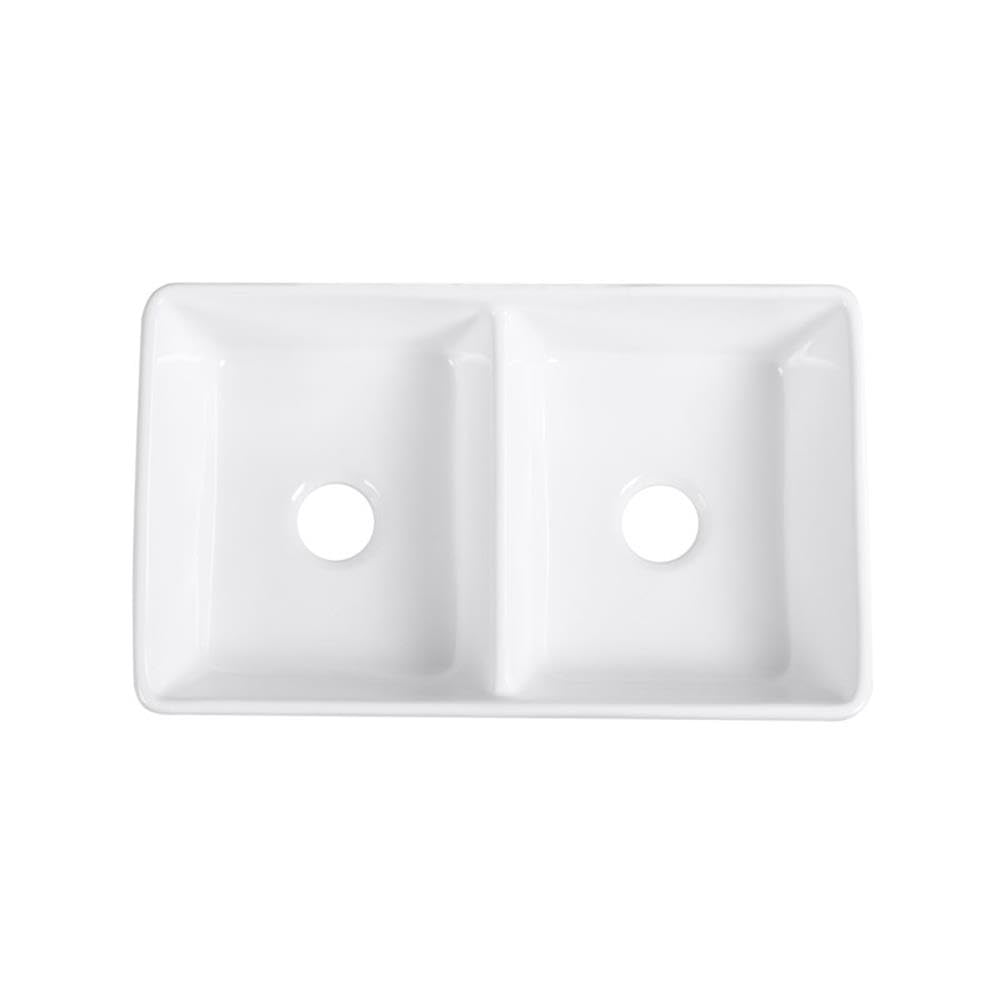 Trieste 32-Inch White Ceramic Double Bowl Farmhouse Apron Kitchen Sink - Perfect for Rustic & Modern Kitchens, Dishwashing & Food Prep