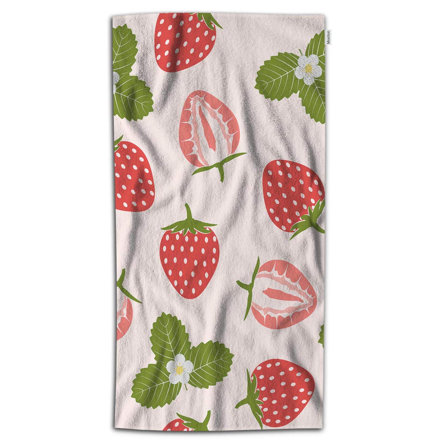 Strawberry Print Microfiber Bath Towel Set - Soft Absorbent 32x64 Inch Red Fruit & Green Leaves Design - Perfect for Bathroom, Beach, Spa & Gym Use - Women's Face Hand Towel Set