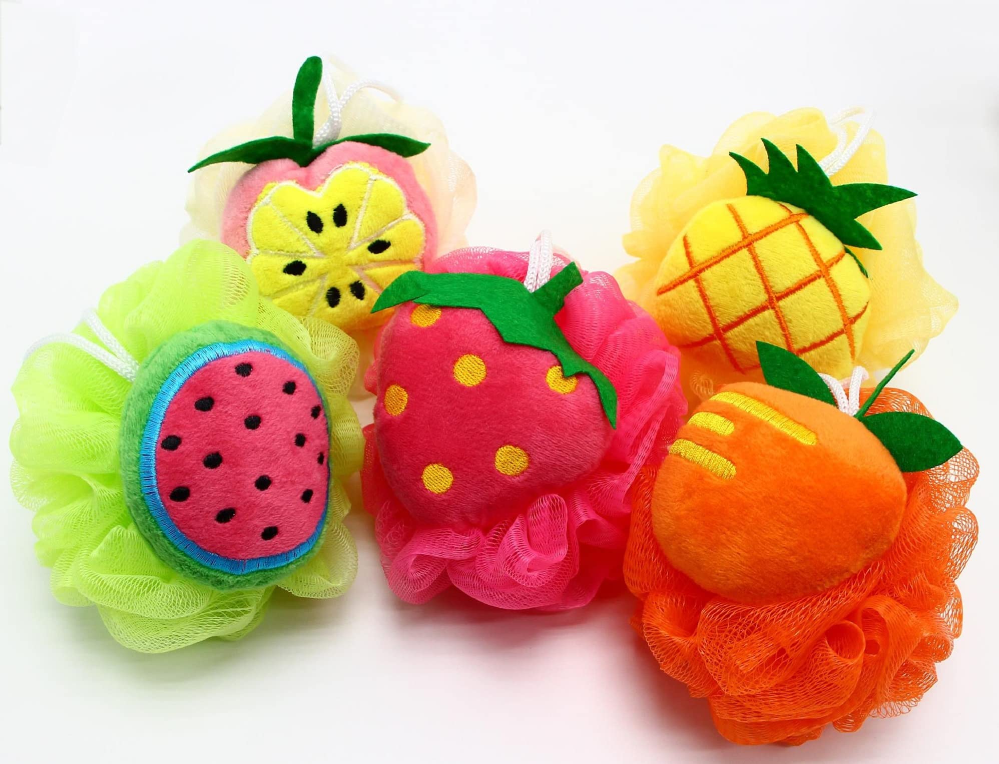 Eco-Friendly Fruit Design Baby & Kids Bath Loofah Scrubber - Soft Shower Sponge for Women, Men & Children (2-Pack, Multi Patterns) - Gentle Exfoliation for Sensitive Skin & Fun Bath Time