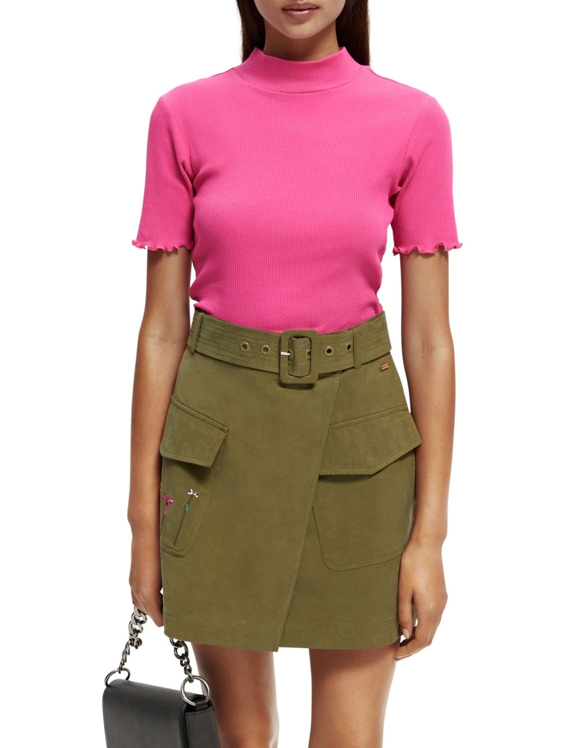 Scotch & Soda Women's Ribbed Mock Neck T-Shirt - Soft Stretch Cotton Blend Tee for Casual Wear & Layering | Perfect for Everyday Outfits, Office & Weekend Looks