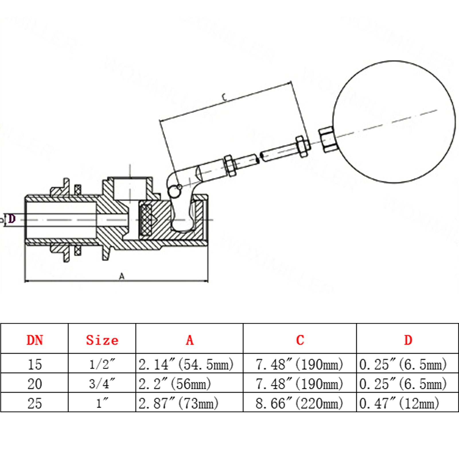 1/2 Inch Male Thread Float Ball Valve - Stainless Steel Floating Ball Water Sensor for Tanks, Pools & Irrigation Systems