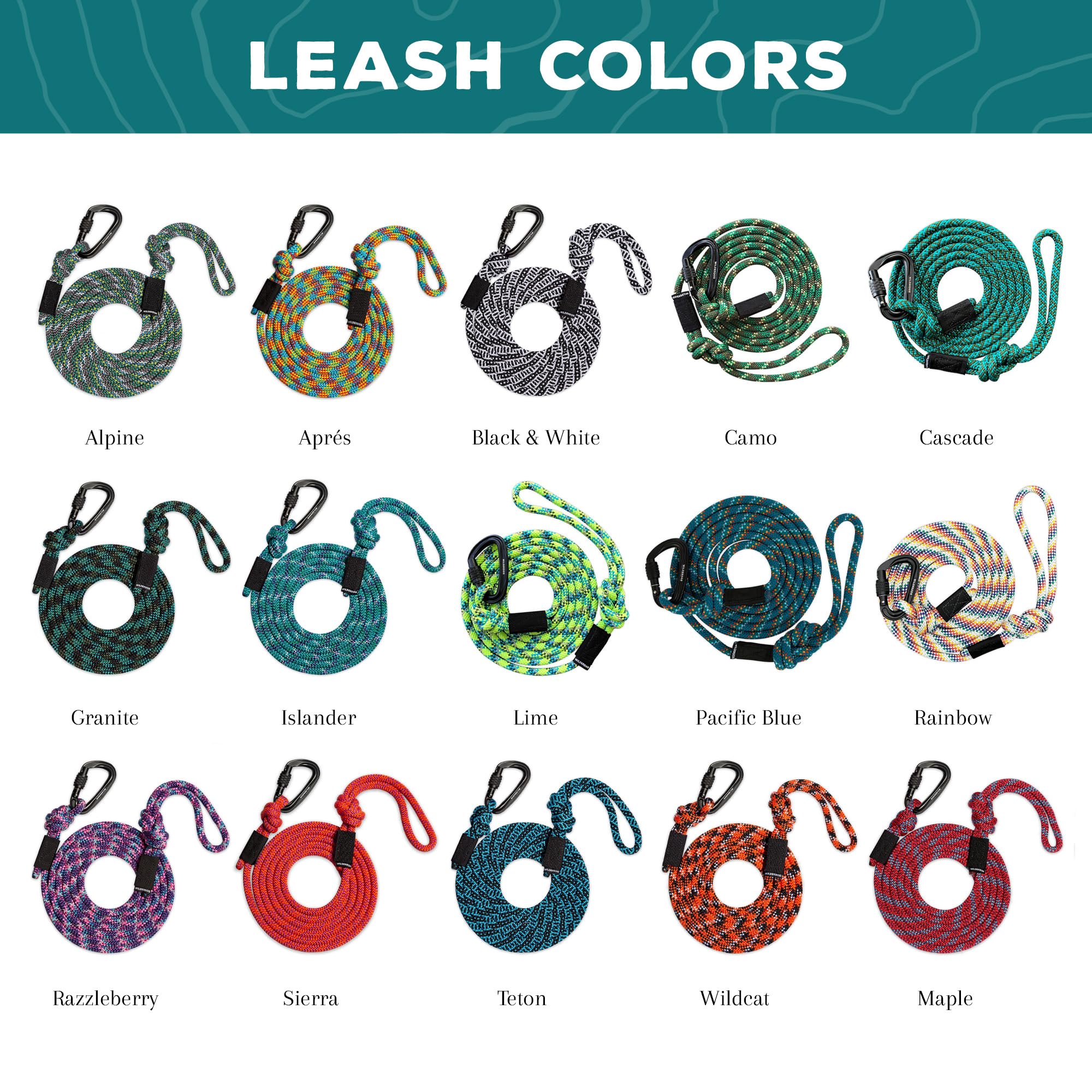Wilderdog 10ft Climbing Rope Dog Leash with Carabiner Clip for Medium & Large Dogs - Durable Outdoor Pet Leash for Hiking, Camping & Walking - Granite Color