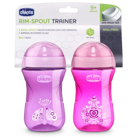 Chicco 9oz Spout Trainer Cup for Babies 9 Months and Up - 2 Pack | Leak-Proof, Easy-Grip Sippy Cup for Transitioning from Bottle to Cup | Perfect for Daycare, Travel & On-the-Go Feeding