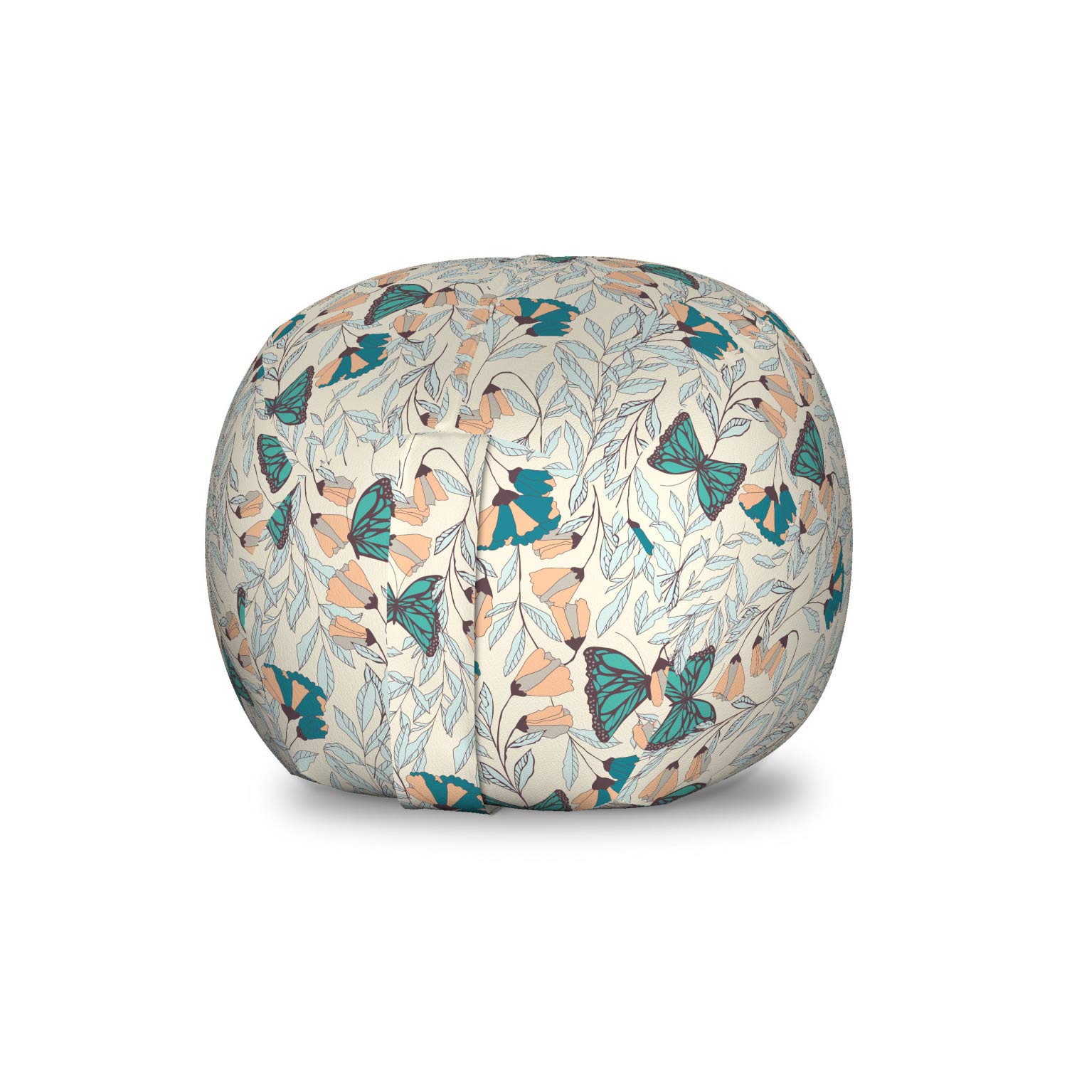 Ambesonne Floral Storage Toy Bag Chair with Burgeoning Flowers & Monarch Butterflies - Washable Stuffed Animal Organizer, Small Size (Eggshell Dark Seafoam) - Perfect for Kids' Room, Nursery, or Playroom Organization