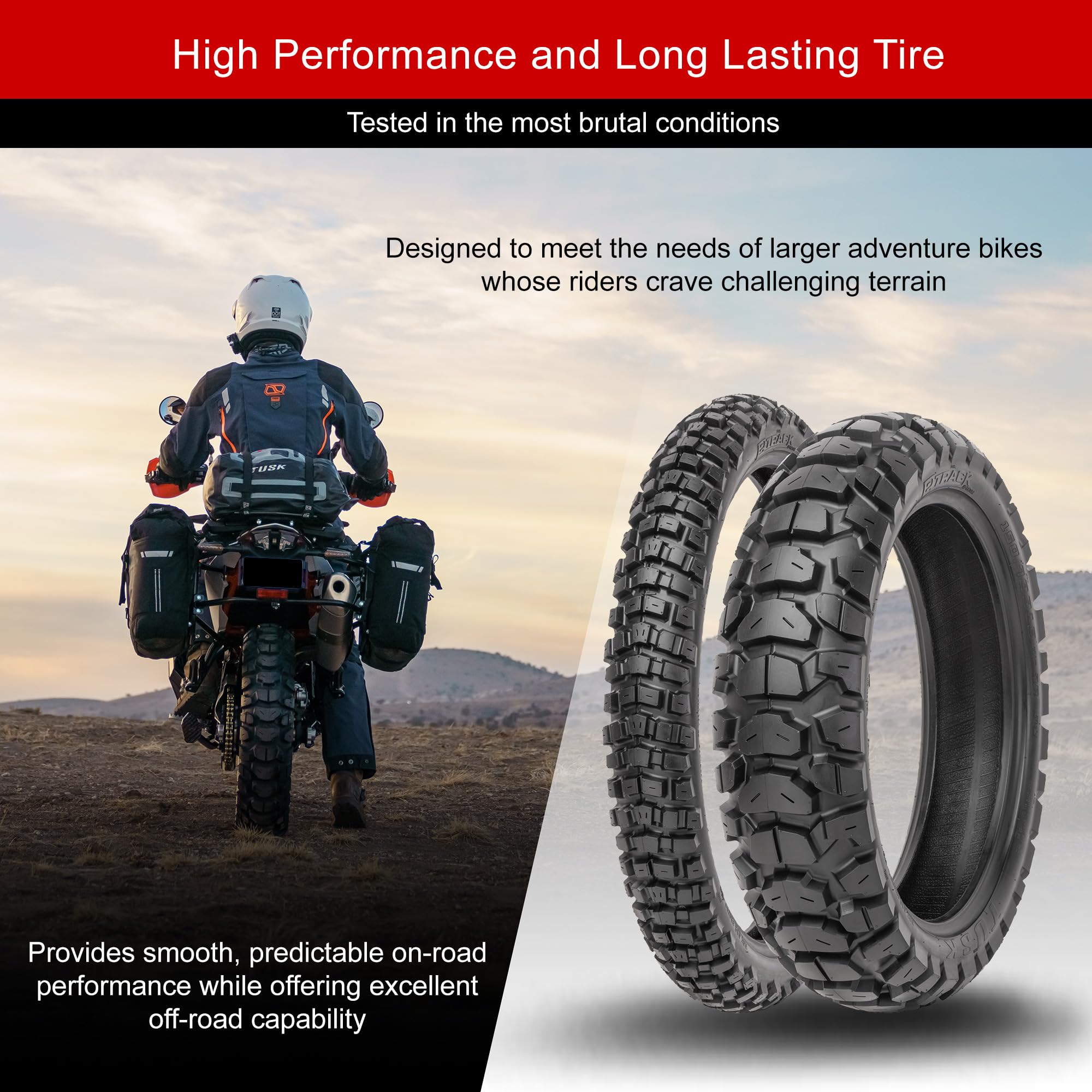 Tusk 2Track Adventure Tire Rear 150/70B-18 (70T) - High-Performance Off-Road Motorcycle Tire for Dirt Bikes & Dual-Sport Riding
