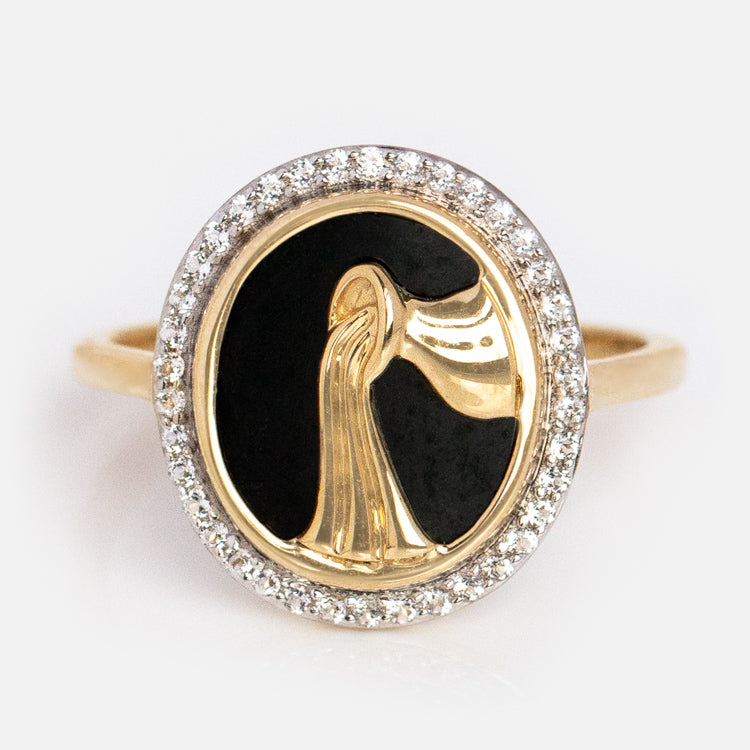 Solid Gold Black Onyx Zodiac Ring – Elegant Astrology Jewelry for Men & Women | Perfect for Birthdays, Gifts & Spiritual Protection