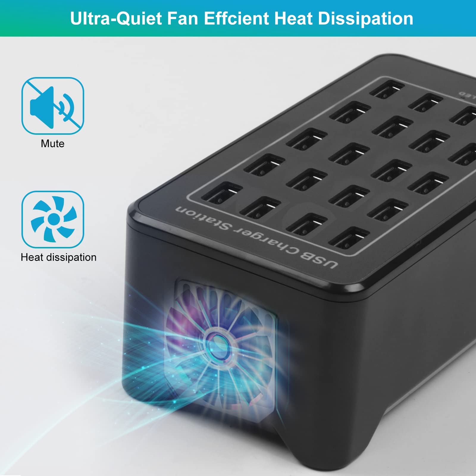 20-Port 100W USB Charger Station for Smartphones & Tablets
