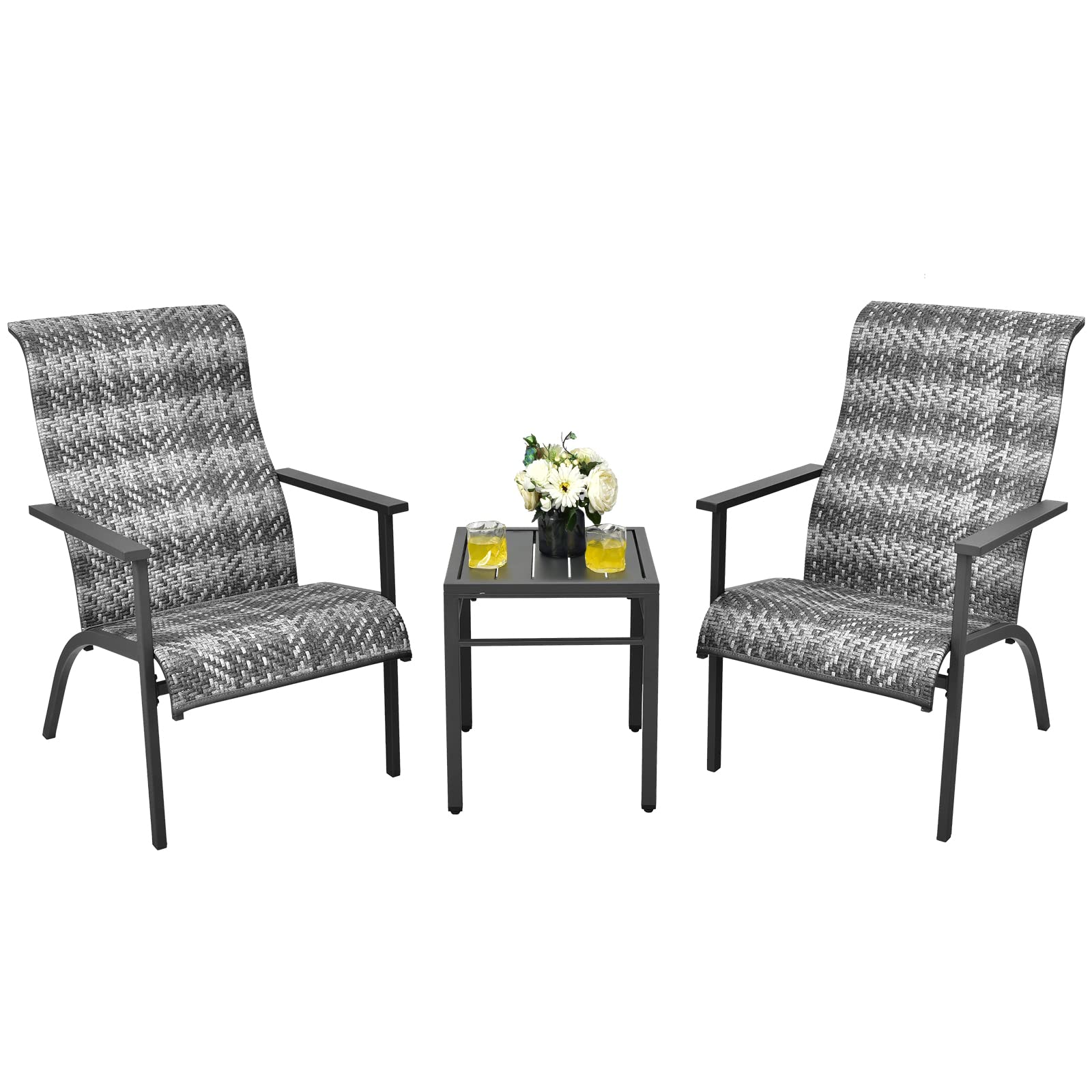 Tangkula 3-Piece Patio Bistro Set - PE Rattan Chairs & Coffee Table, Outdoor Conversation Furniture with High Backrest & Rust-Resistant Steel Frame - Perfect for Patio, Garden, Poolside, Backyard & Balcony (Mix Gray) | Ideal for Relaxing, Entertaining & Outdoor Dining