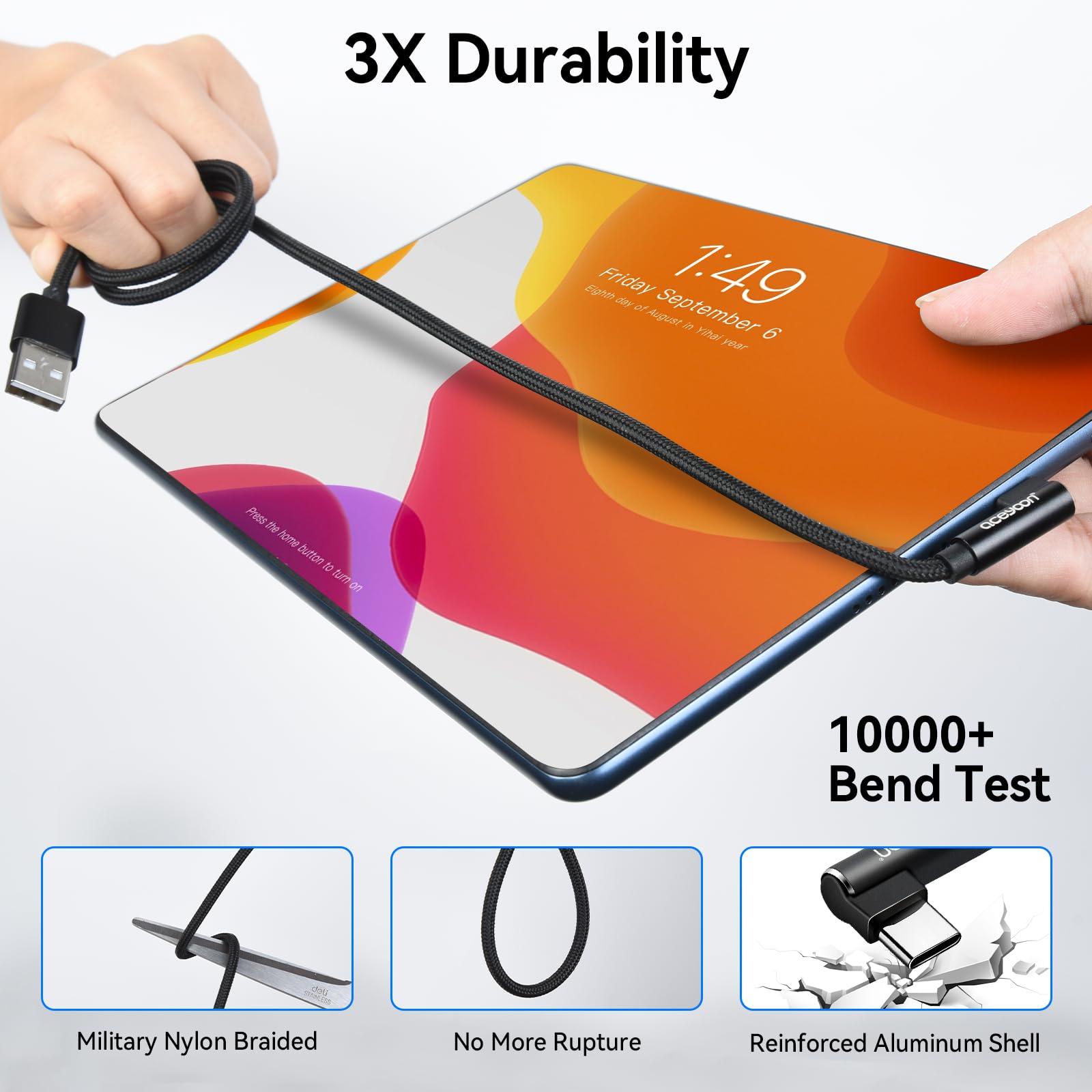 90 Degree Right Angle USB C Cable 0.5M - Short Braided USB to Type C Charger & Data Sync Cable - Compatible with Samsung Galaxy, Huawei, Google Pixel, iPhone 15 (Black) - Perfect for Gaming, Car Charging & Tight Spaces